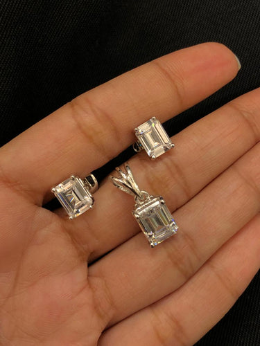 925 Baguette Silver Pendant Set